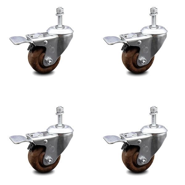 Service Caster 3 Inch High Temp Glass Filled Nylon 3/8 Inch Stem Caster Set Total Lock Brake SCC-TSTTL20S314-GFNSHT-381615-4 - main